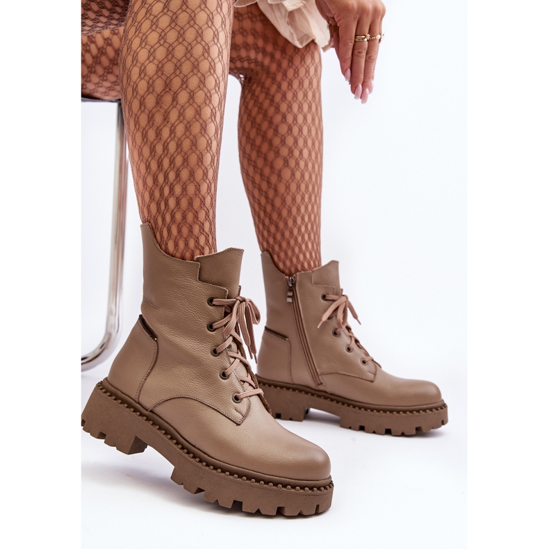 Botas femininas de couro com zíper Zazoo 949P bege escuro 2