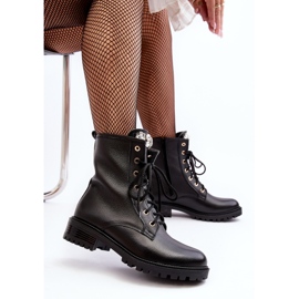 Botas femininas de couro com decoração Zazoo 1757 pretas preto 2