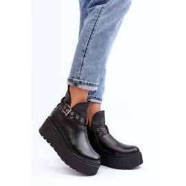 Botas femininas de couro com plataforma cunha e alças Zazoo 1752 pretas preto 2