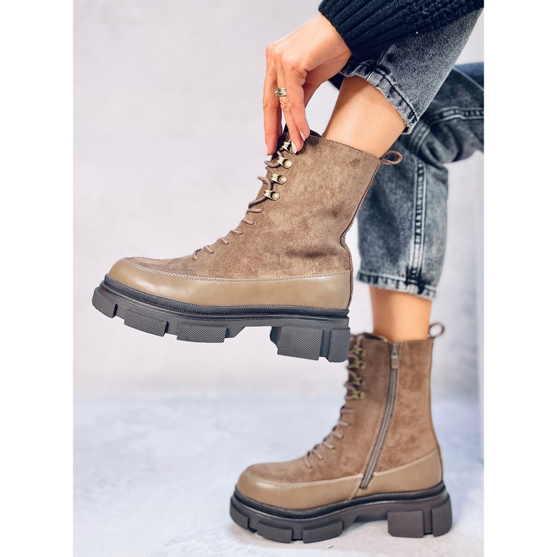 Botas Kinney Khaki com cadarço marrom 1