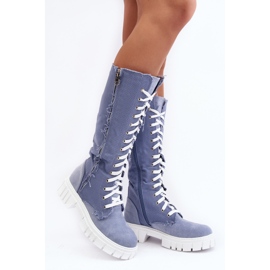 Botas jeans isoladas femininas com cadarço, azul Cresanta bege 1