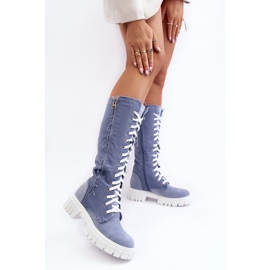 Botas jeans isoladas femininas com cadarço, azul Cresanta bege 2