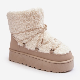 Botas femininas de neve com cordões e sola grossa, bege Loso 1 Botas femininas de neve com cordões e sola grossa, bege Loso 1