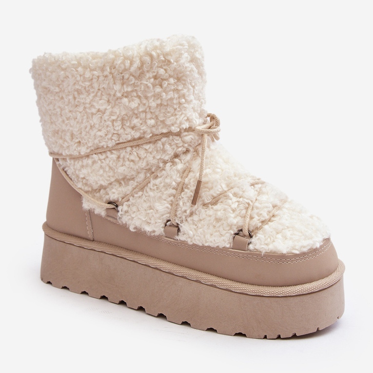 Botas femininas de neve com cordões e sola grossa, bege Loso 1 Botas femininas de neve com cordões e sola grossa, bege Loso 1