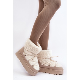 Botas femininas de neve com cordões e sola grossa, bege Loso 2