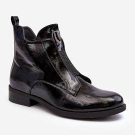 Botas femininas de couro envernizado com salto plano, preto quente S.Barski HY75-120 preto 1
