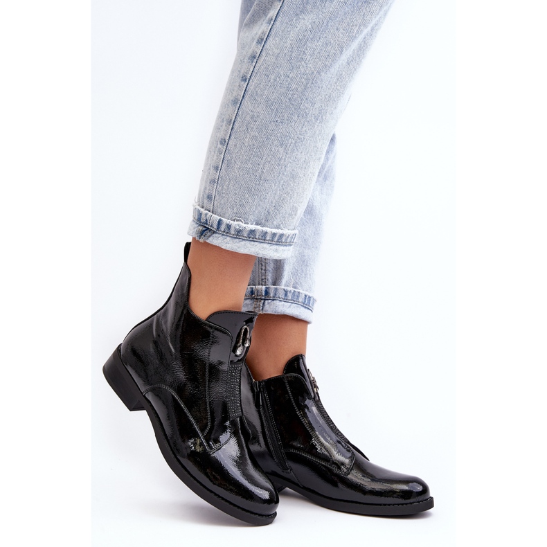 Botas femininas de couro envernizado com salto plano, preto quente S.Barski HY75-120 preto 2