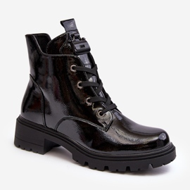 Botas femininas envernizadas com zíper S.Barski HY93-91 pretas preto 2