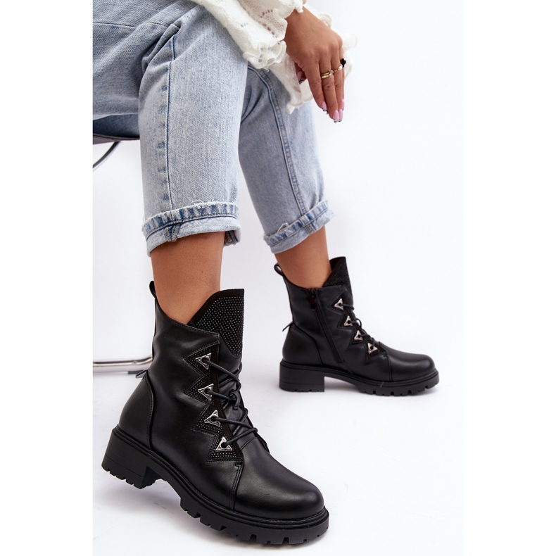 Botas isoladas de couro com strass pretas Gwen S.Barski HY93-52A preto 2