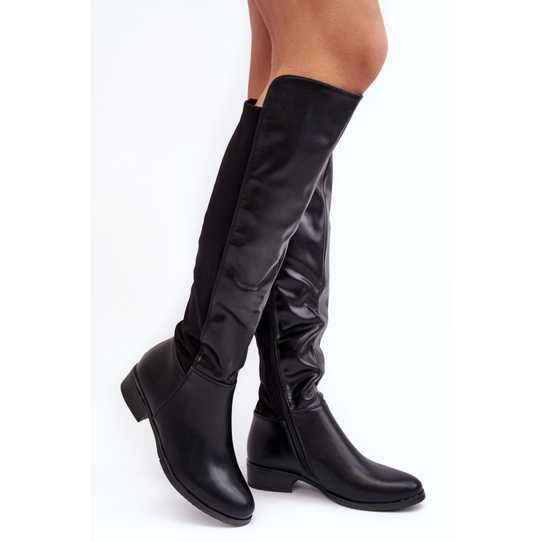 Botas femininas acima do joelho de couro S.Barski HY27098A pretas preto 1
