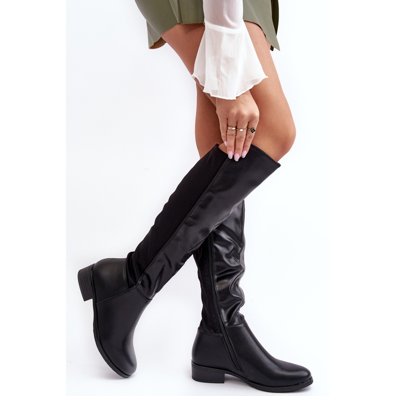 Botas femininas acima do joelho de couro S.Barski HY27098A pretas preto 2