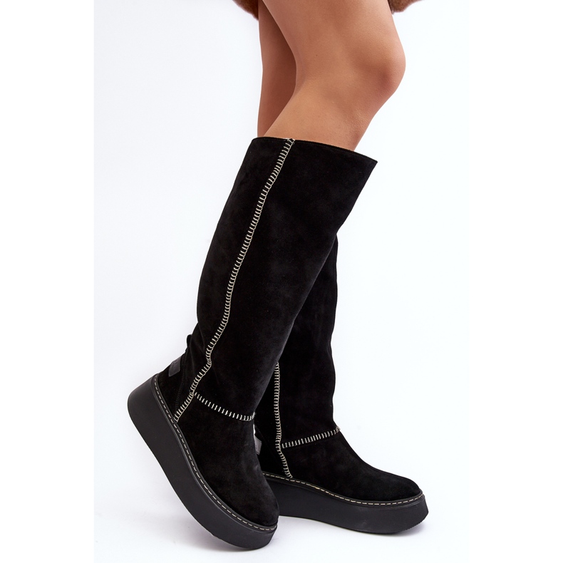 Botas femininas de camurça com plataforma maciça Maciejka 06312-01 pretas preto 1