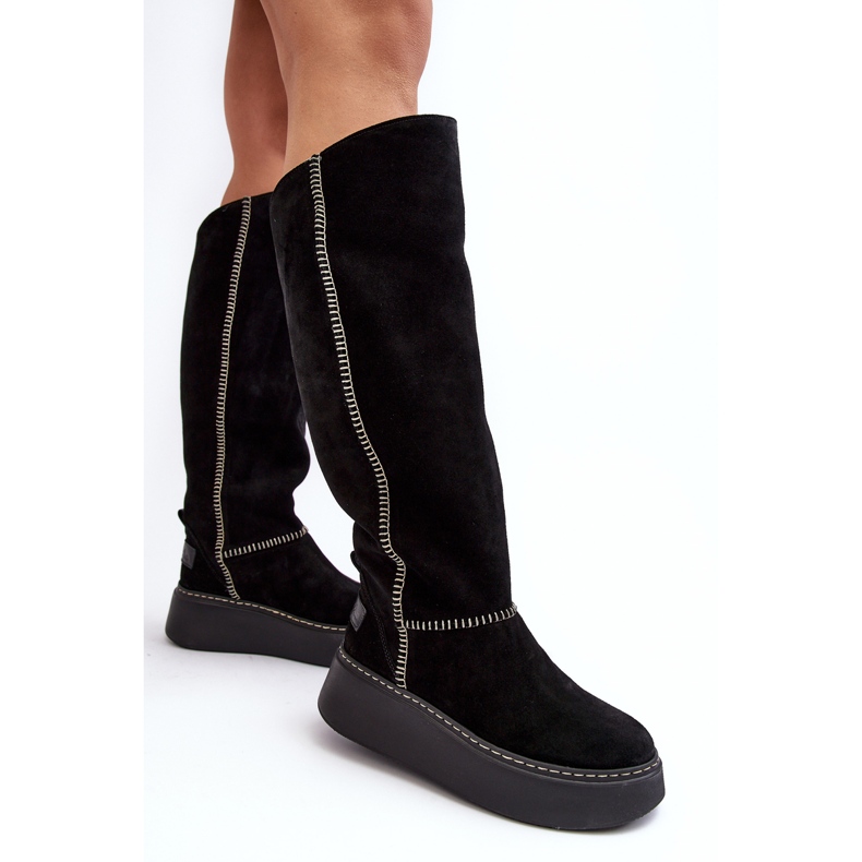 Botas femininas de camurça com plataforma maciça Maciejka 06312-01 pretas preto 2