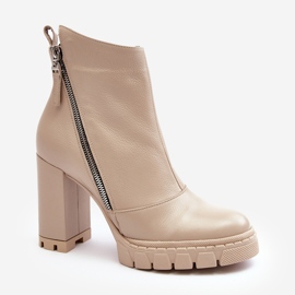 Botins elegantes de couro com salto alto Laura Messi 2509 Bege Claro 1