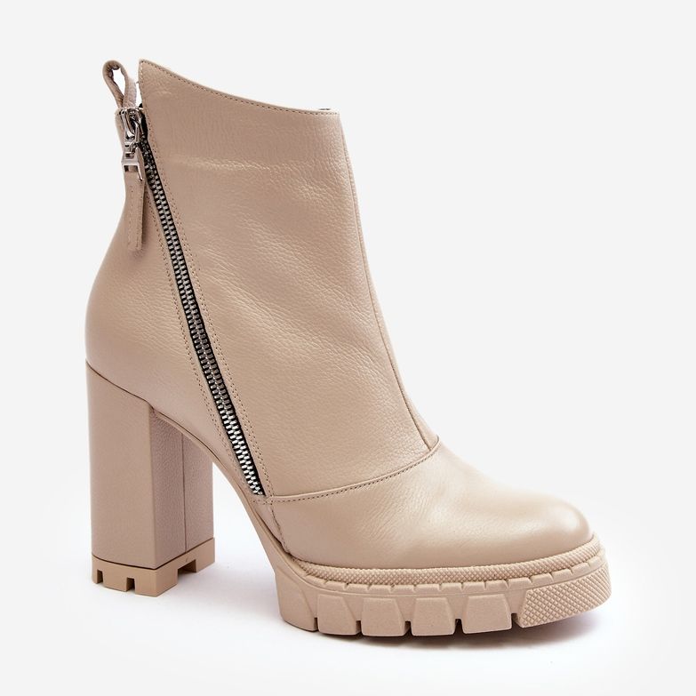 Botins elegantes de couro com salto alto Laura Messi 2509 Bege Claro 1