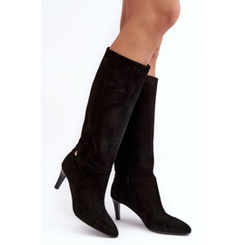 Botas femininas de camurça de salto alto Laura Messi 2694 pretas preto 1
