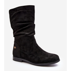 Botas femininas rasteiras com cano franzido, Kotine preta preto 1