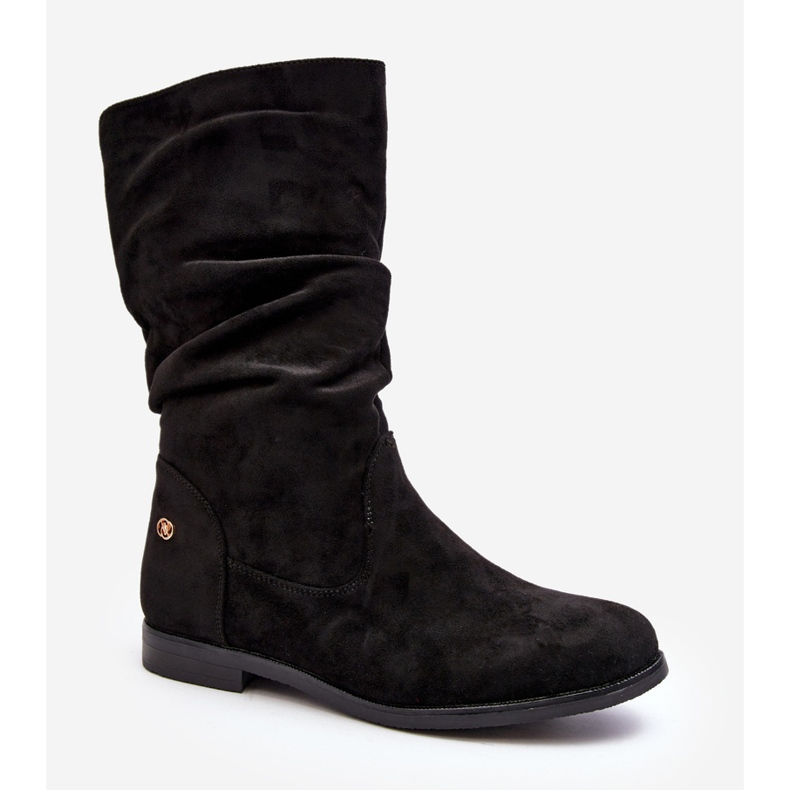 Botas femininas rasteiras com cano franzido, Kotine preta preto 1 Botas femininas rasteiras com cano franzido, Kotine preta preto 1