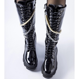Botas pretas envernizadas com pérolas Clarksburg preto 1