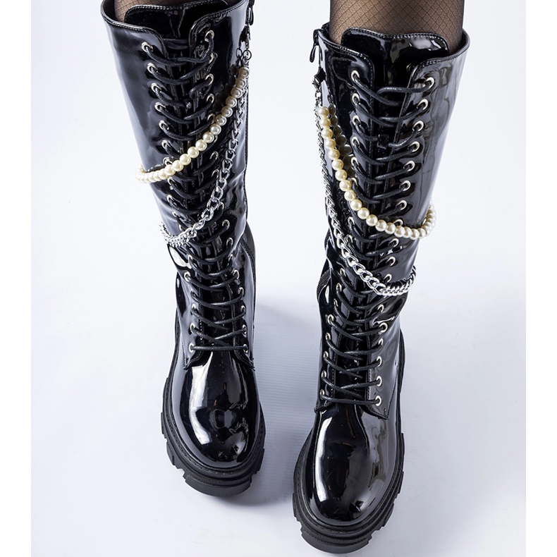 Botas pretas envernizadas com pérolas Clarksburg preto 1 Botas pretas envernizadas com pérolas Clarksburg preto 1