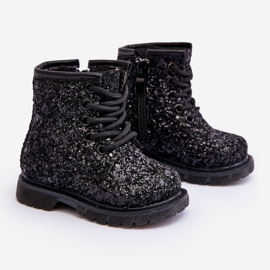 Botins infantis com isolamento de glitter e zíper, Saussa Preto 1 Botins infantis com isolamento de glitter e zíper, Saussa Preto 1
