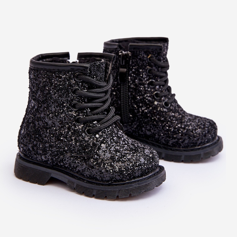 Botins infantis com isolamento de glitter e zíper, Saussa Preto 1 Botins infantis com isolamento de glitter e zíper, Saussa Preto 1