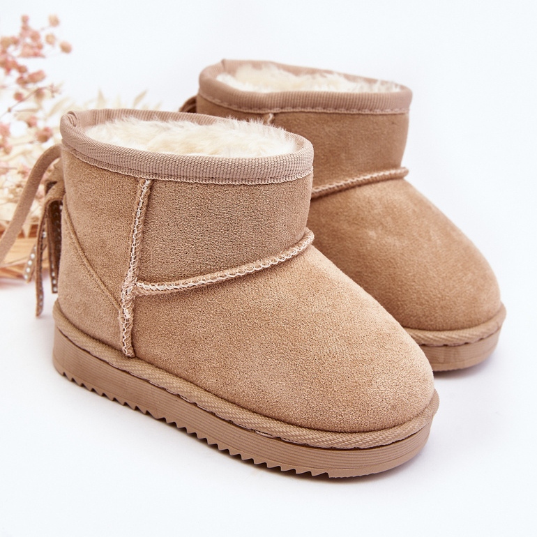 Botas infantis isoladas para neve com franjas, bege Mikyla 1