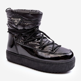 Botas femininas de neve com plataforma e cadarço Fleure preto 1