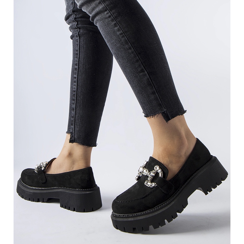 Mocassins Crescenzo pretos com strass 1 Mocassins Crescenzo pretos com strass 1