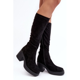 S.Barski Botas femininas acima do joelho com salto alto enorme D&amp;A SN622-10A pretas preto 1