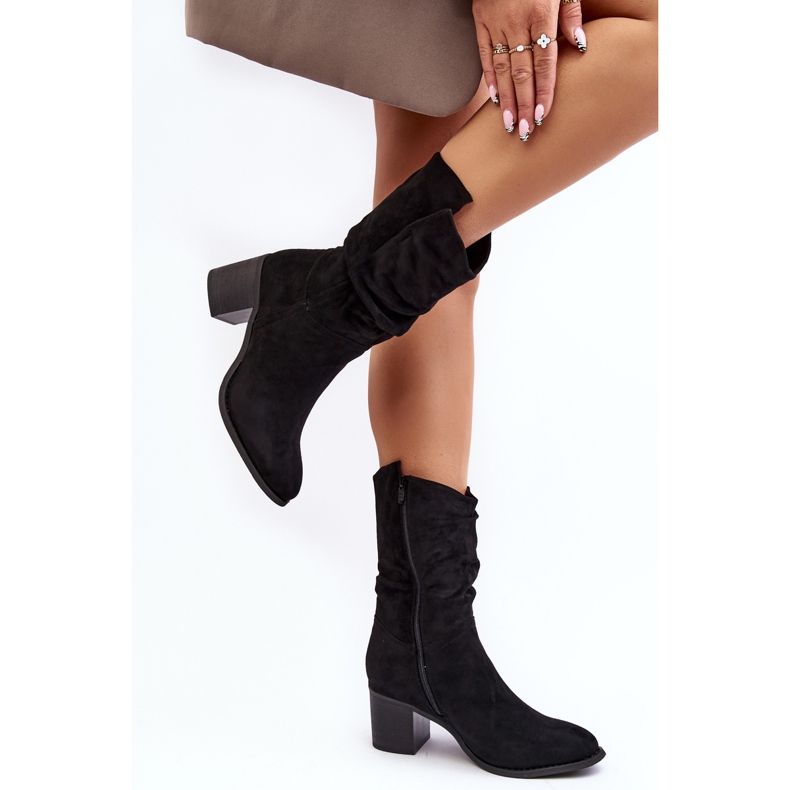 Botas femininas isoladas com cano franzido e salto alto, preto Shavy 2