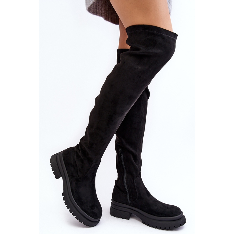 Botas rasas acima do joelho femininas pretas Silune preto 1 Botas rasas acima do joelho femininas pretas Silune preto 1