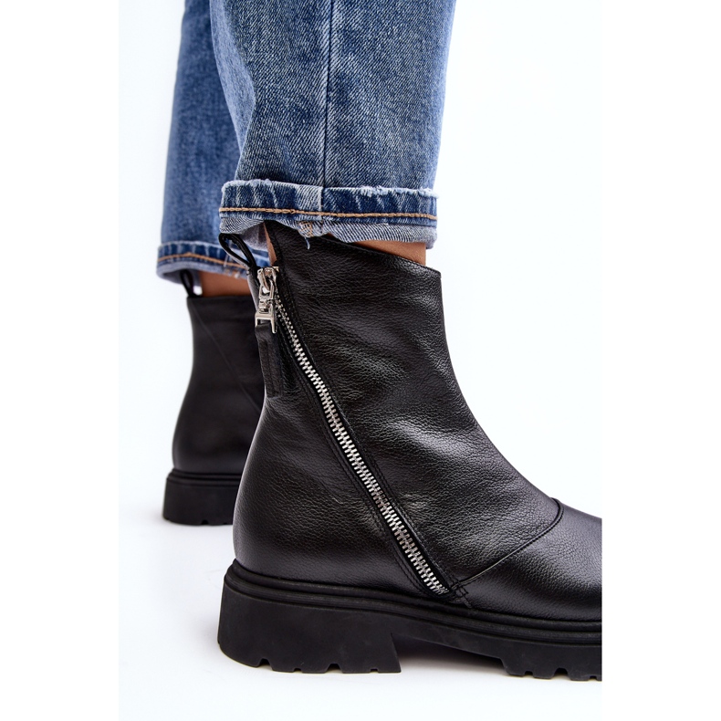 Botas rasas femininas de couro Laura Messi 2620/975 pretas preto 1