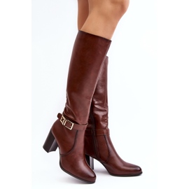 Sergio Leone Botas femininas de salto alto com fivela, marrom quente Sendilia castanho 1 Sergio Leone Botas femininas de salto alto com fivela, marrom quente Sendilia castanho 1