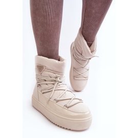 Botas femininas de neve com plataforma e cadarço Bege Fleure 1