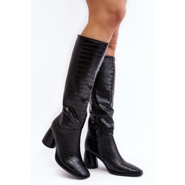 Botas femininas de salto alto até o joelho, padrão cobra, Ceriona preta preto 1