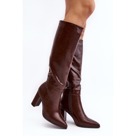 Botas femininas de cano alto com salto alto marrom Fiminna marrom castanho 1