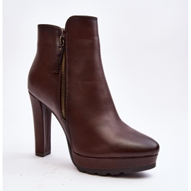 Botins de salto alto Inezma castanhos com fecho de correr 1