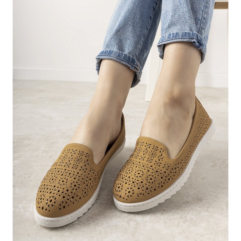 Mocassins de camelo com padrão de passarela aberto castanho 1 Mocassins de camelo com padrão de passarela aberto castanho 1