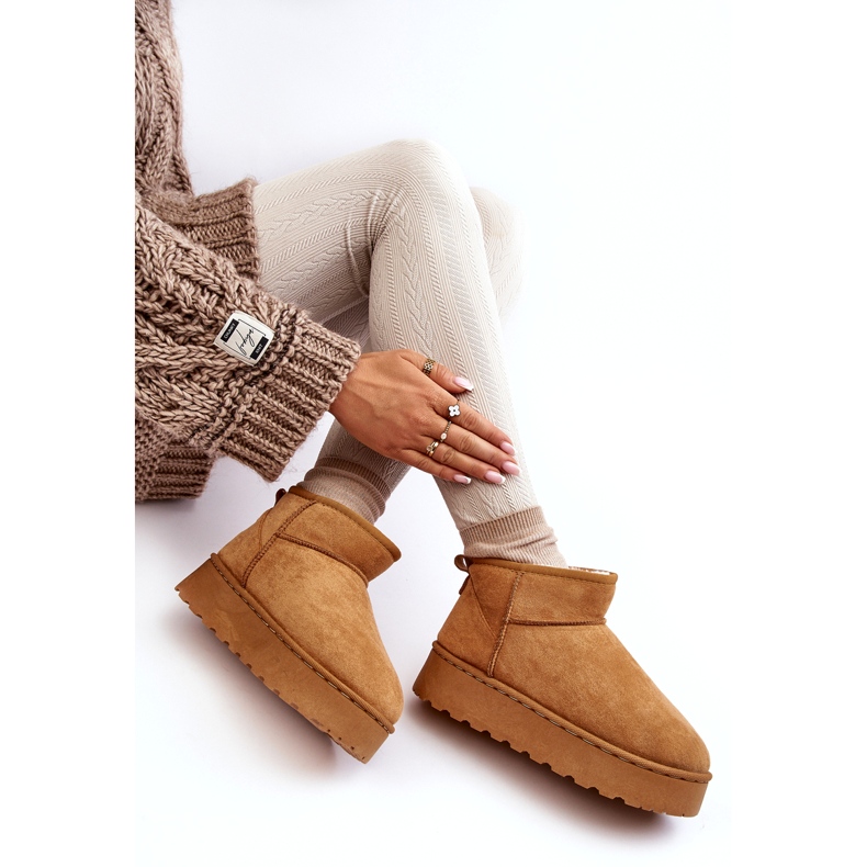 Botas femininas de neve com plataforma isoladas com pele de camelo Xamella castanho 3