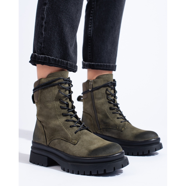 Botas de trabalho femininas verdes escuras Shelovet 1
