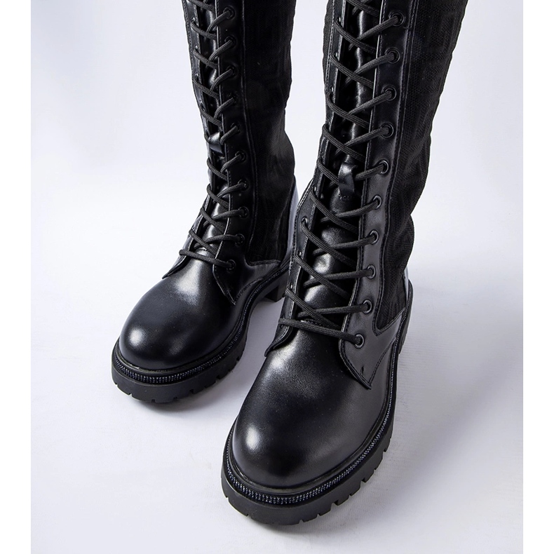 Botas meia pretas com strass Pierina preto 2