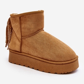 Botas de neve femininas em plataforma enorme com franjas Camel Lirico marrom 1
