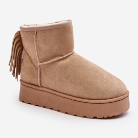 Botas femininas de neve em plataforma enorme com franjas, Bege Lirico 2