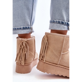 Botas femininas de neve em plataforma enorme com franjas, Bege Lirico 1