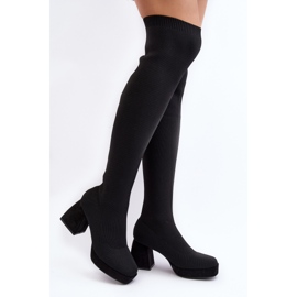 Botas femininas acima do joelho com plataforma e salto alto, Manaliis pretas preto 1