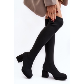 Botas femininas acima do joelho com plataforma e salto alto, Manaliis pretas preto 2