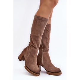 Botas femininas de camurça com salto alto acima do joelho, bege Lemar Ceraxa 1 Botas femininas de camurça com salto alto acima do joelho, bege Lemar Ceraxa 1