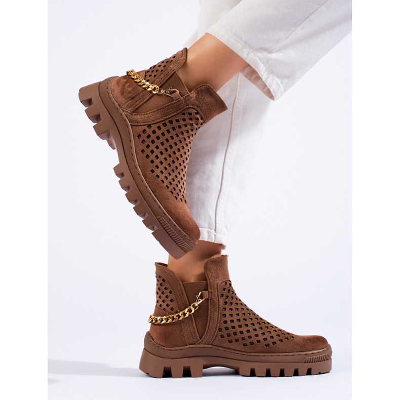 W. Potocki Botins femininos de camurça vazados marrons da Potocki castanho 1