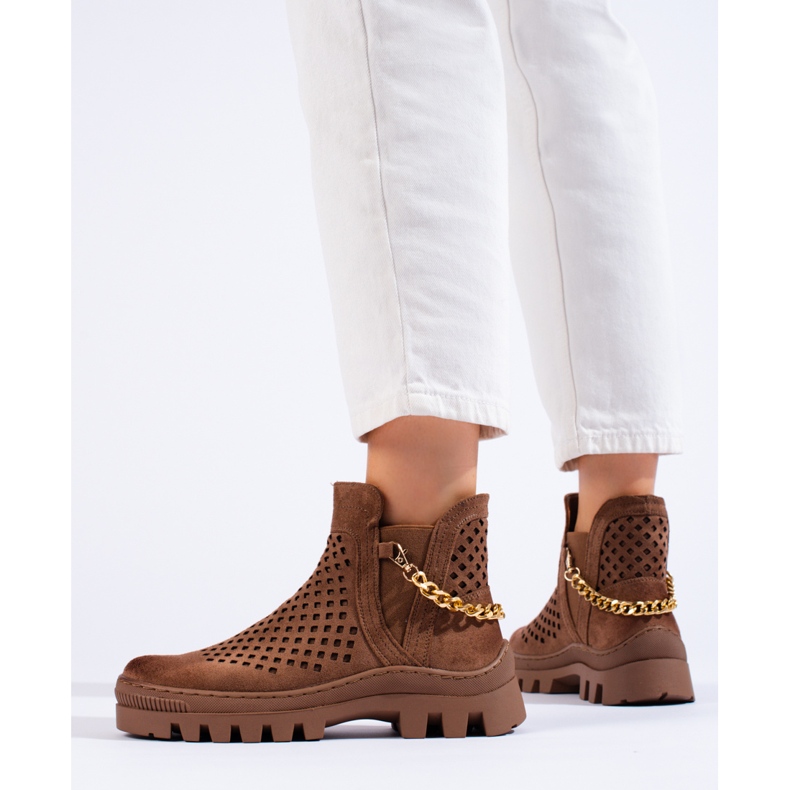 W. Potocki Botins femininos de camurça vazados marrons da Potocki castanho 2